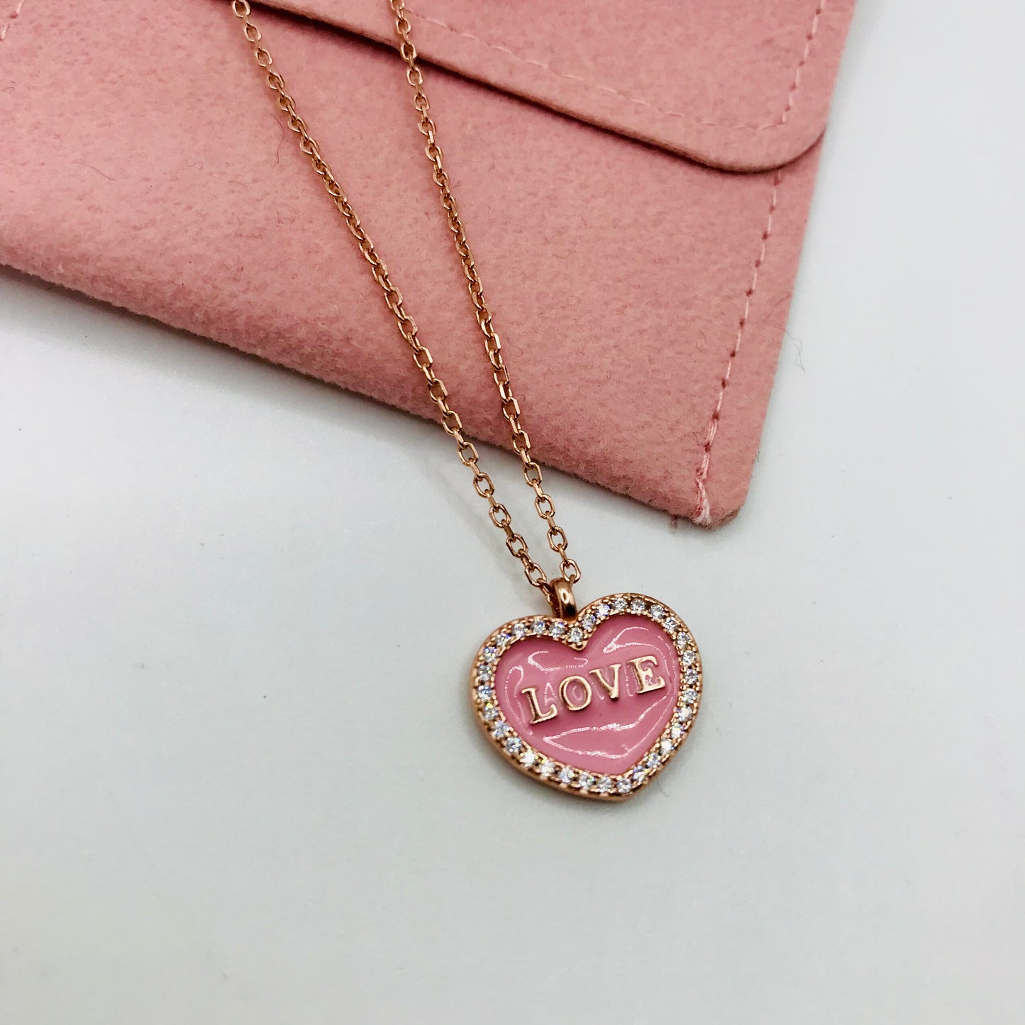 Collana donna cuore rosa Love argento
