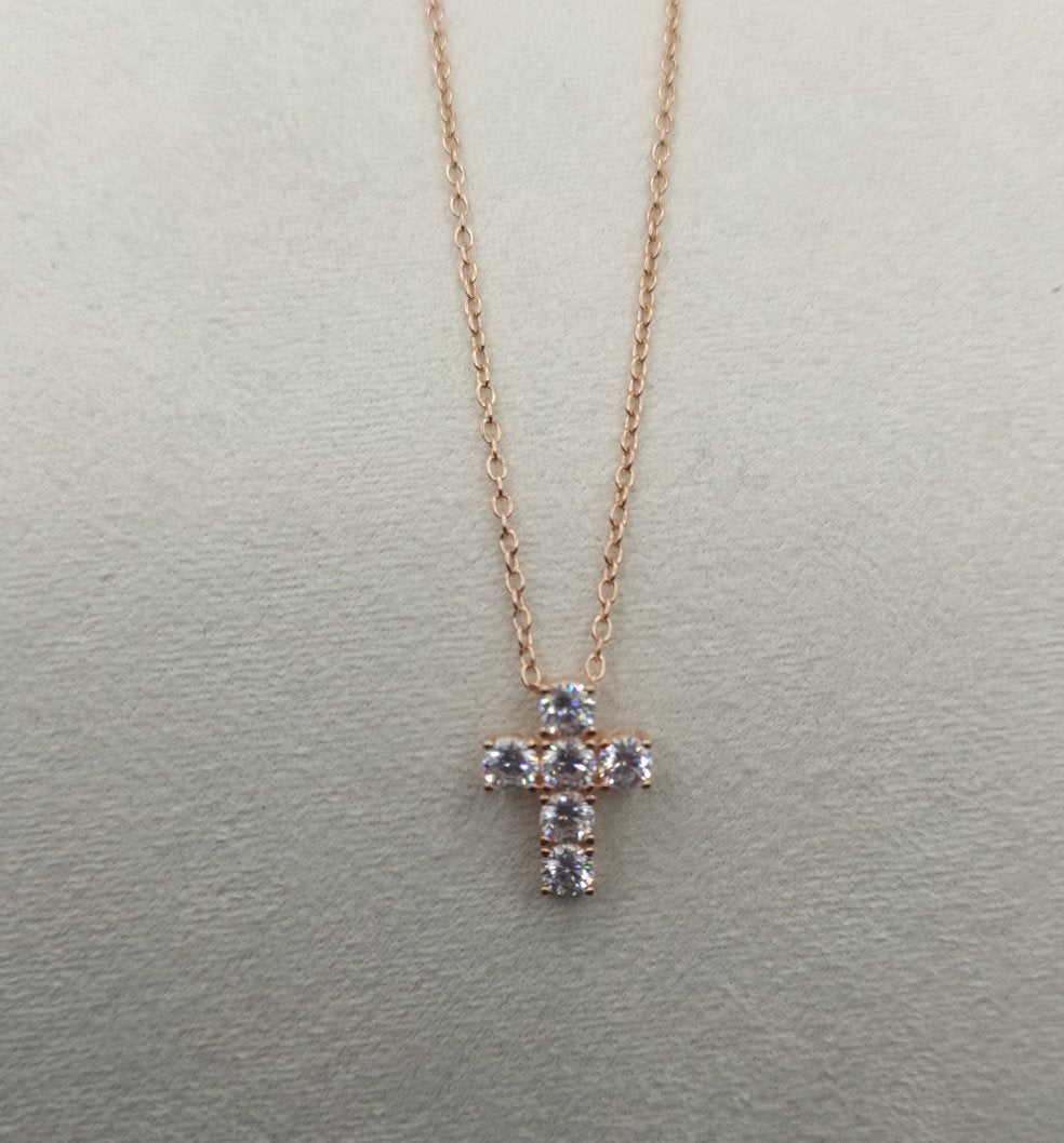 Collana Croce Argento Rosè