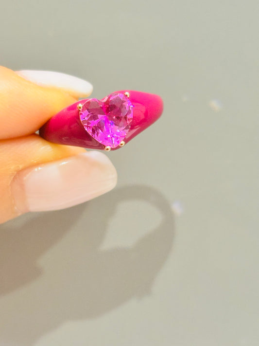 Anello argento cuore fuxia smalto Kate