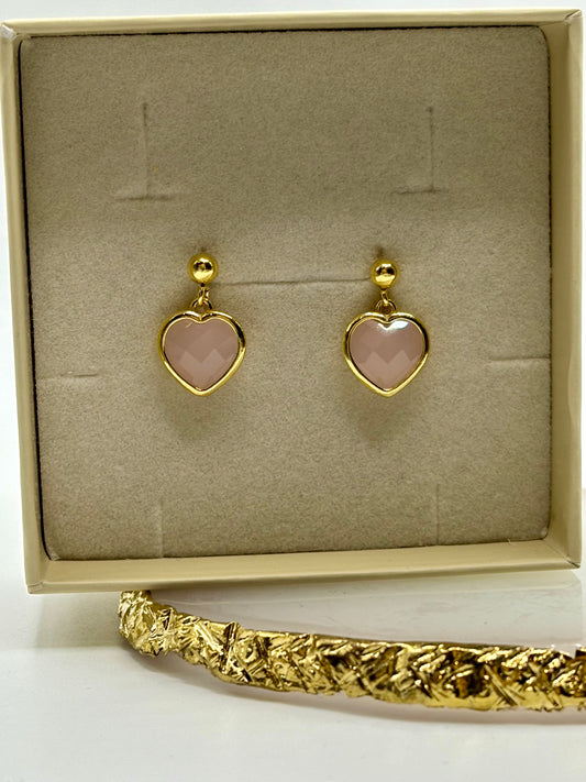 Orecchini gold  cuore rosa pendente Pizzico