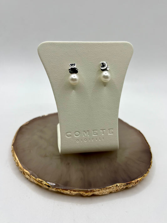 Orecchini oro 18 kt bianco con perla e orsetto Comete