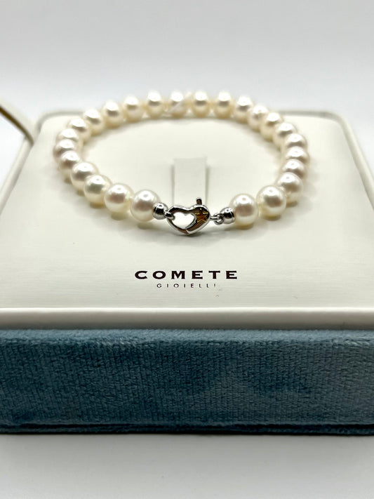 Bracciale perle con cuore in argento e oro 18 kt Comete gioielli