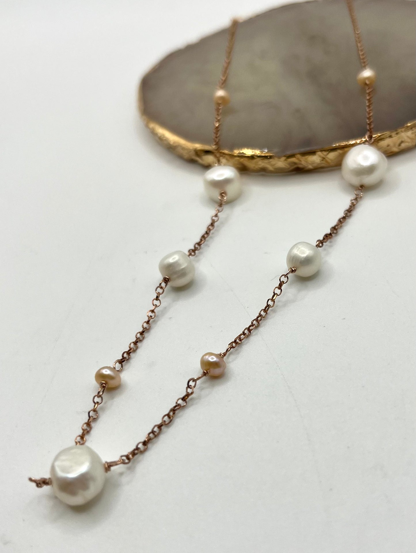 Collana argento rosato con perle