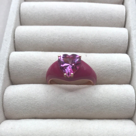 Anello argento cuore fuxia smalto Kate